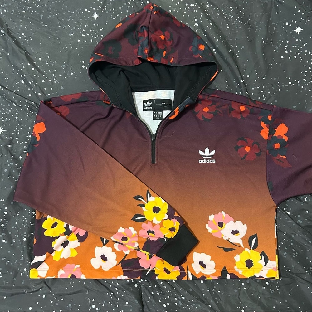 Adidas Women’s Floral Gradient Hooded Pullover - Orange & Burgundy